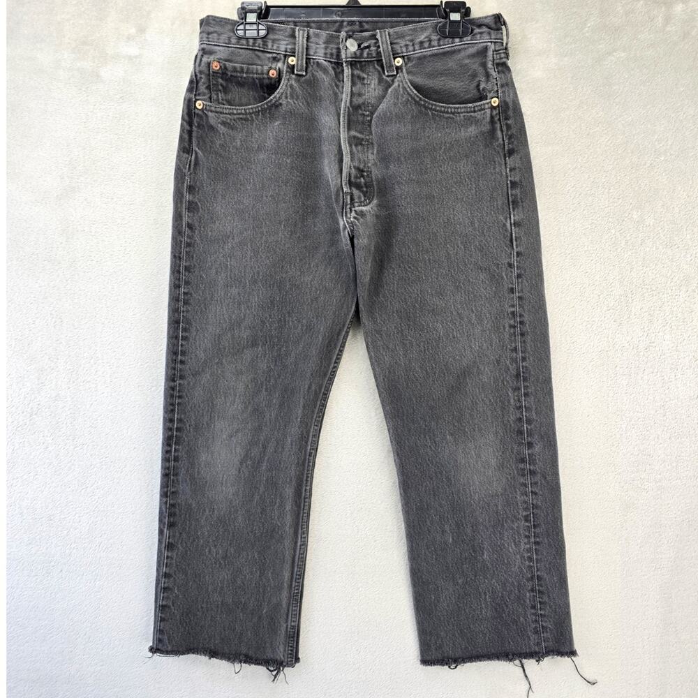 Vintage Levis 501 Jeans Mens 31x30 (Fits 30x23 ) Faded Black Chopped 90s USA